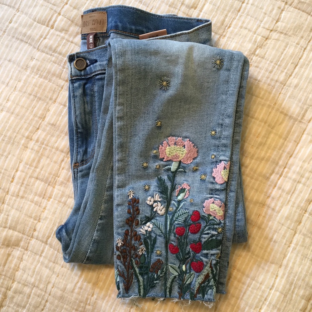Free People Driftwood Jackie Embroidered Skinny Jeans